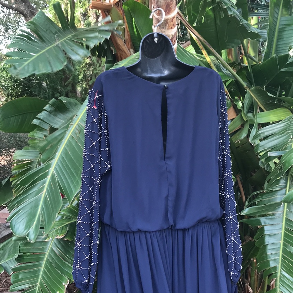Betsy and Adam beaded sheer sleeve gown - Picture 8 of 13